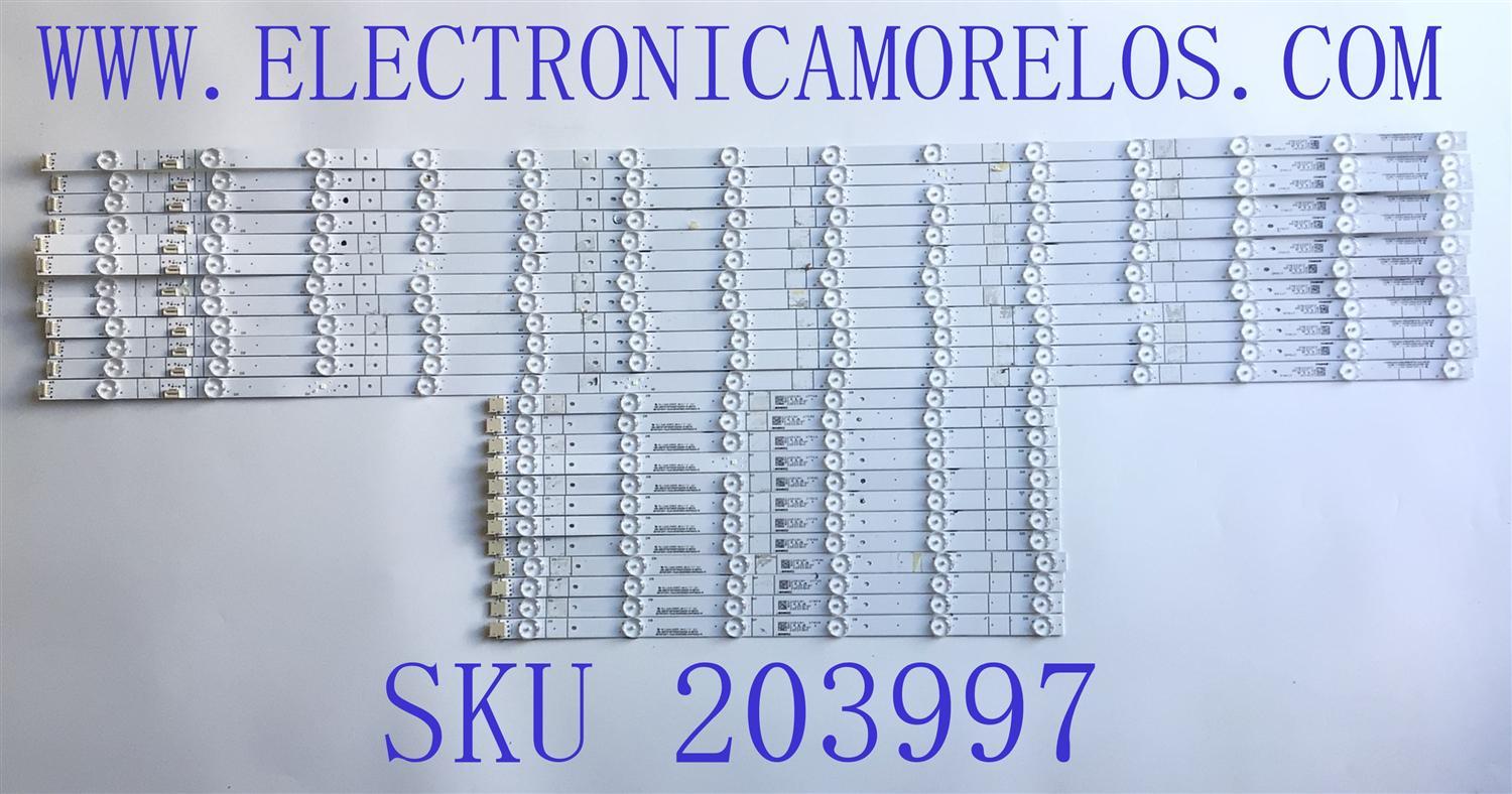 KIT DE LED'S PARA TV HISENSE QLED (24 PIEZAS) / NUMERO DE PARTE SVH750AC2-L / SVH750AC2-R / HD750Y3U71-TAL8 / CRH-BXK75Y3U713030T122013A-R / CRH-BXK75Y3U713030T122013A-L / BXK75Y3U713030T122013A / DISPLAY HV750QUB-F91 / MODELO 75U6G 75A62GUA